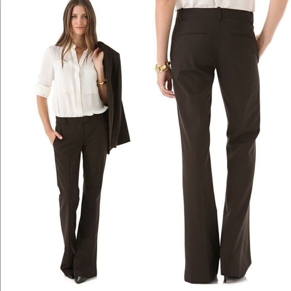 Theory Ashleen Black & Red Pinstriped Virgin Wool Flared Trousers - Picture 7 of 7